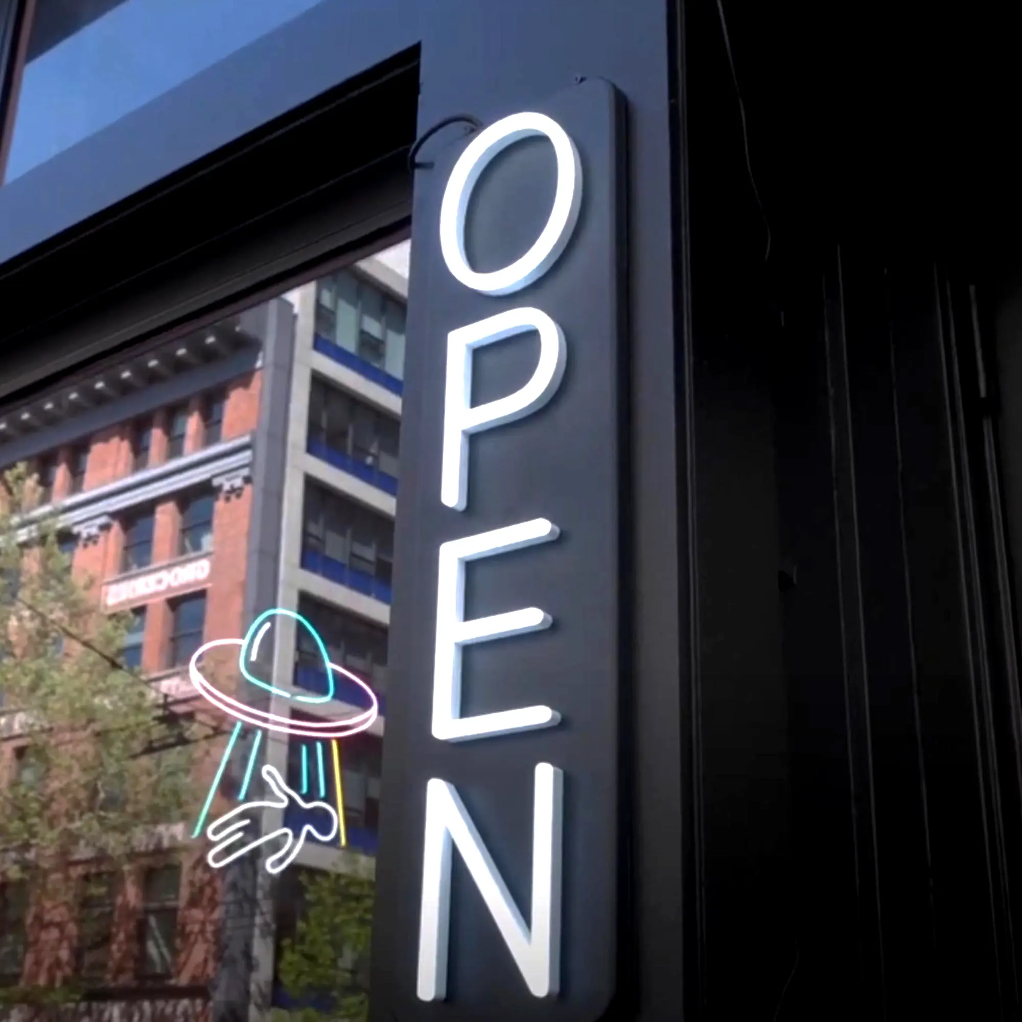 cool white LED neon lights vertical open sign